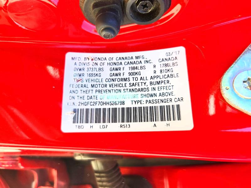 Продаж на аукціоні авто 2017 Honda Civic, vin: 2HGFC2F70HH526798, номер лоту: 57272856
