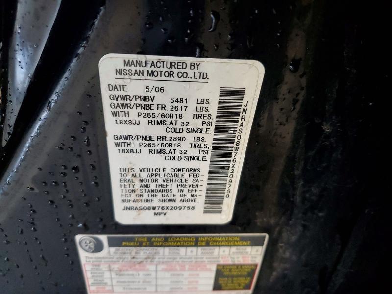 57871146 :رقم المزاد ، JNRAS08W76X209758 vin ، 2006 Infiniti Fx35 مزاد بيع