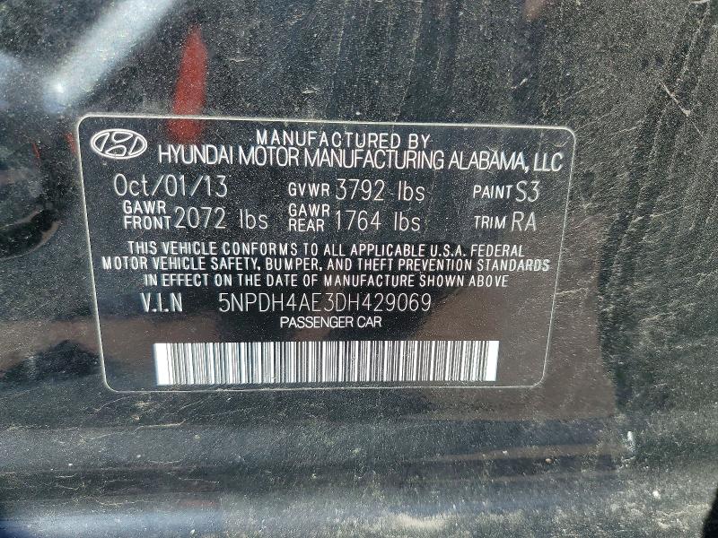 56528526 :رقم المزاد ، 5NPDH4AE3DH429069 vin ، 2013 Hyundai Elantra مزاد بيع