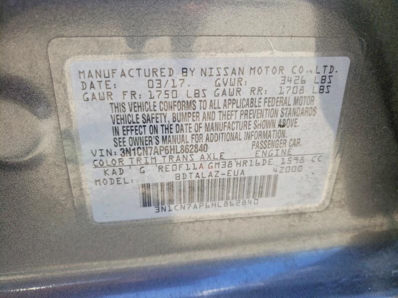 57272726 :رقم المزاد ، 3N1CN7AP6HL862840 vin ، 2017 Nissan Versa مزاد بيع