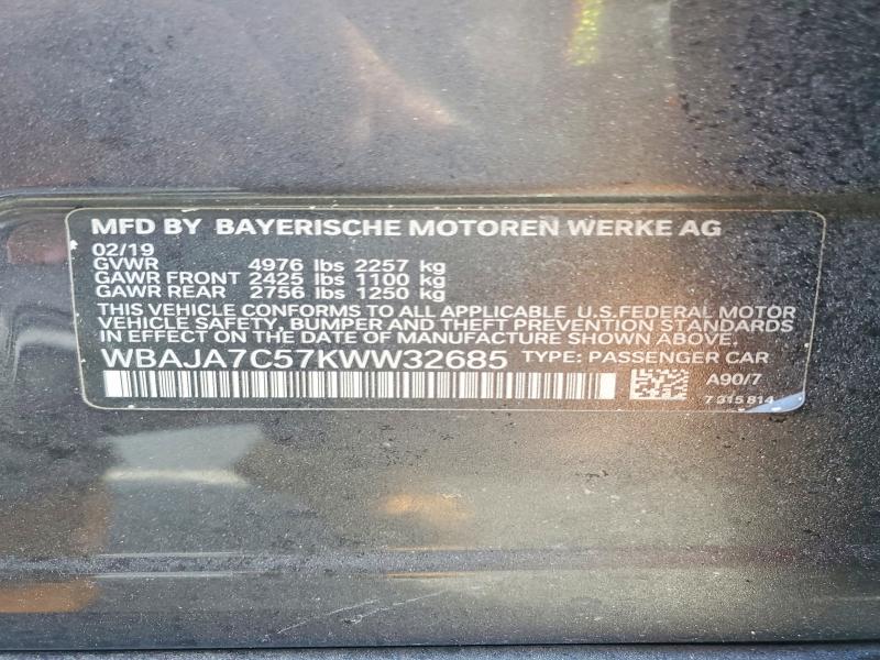 2019 Bmw 530 მანქანა იყიდება აუქციონზე, vin: WBAJA7C57KWW32685, აუქციონის ნომერი: 56838216