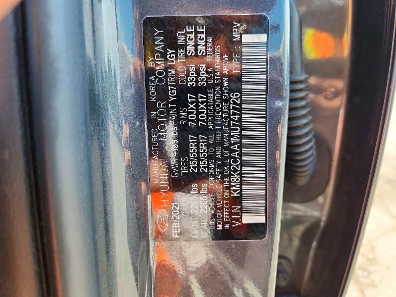 57746036 :رقم المزاد ، KM8K2CAA1MU747726 vin ، 2021 Hyundai Kona مزاد بيع