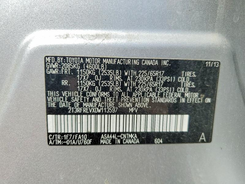 Aukcja sprzedaży 2013 Toyota Rav4, vin: 2T3RFREVXDW113597, numer aukcji: 56931646