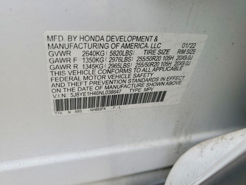 2022 Acura Mdx მანქანა იყიდება აუქციონზე, vin: 5J8YE1H46NL038647, აუქციონის ნომერი: 57417886