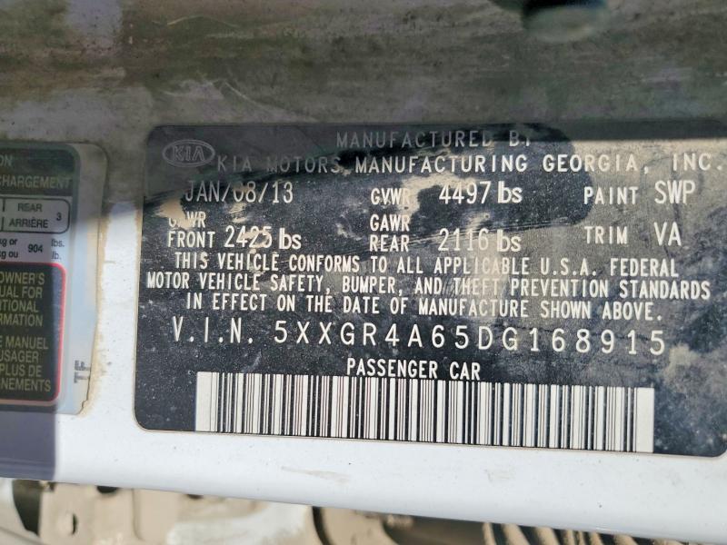 51388206 :رقم المزاد ، 5XXGR4A65DG168915 vin ، 2013 Kia Optima مزاد بيع
