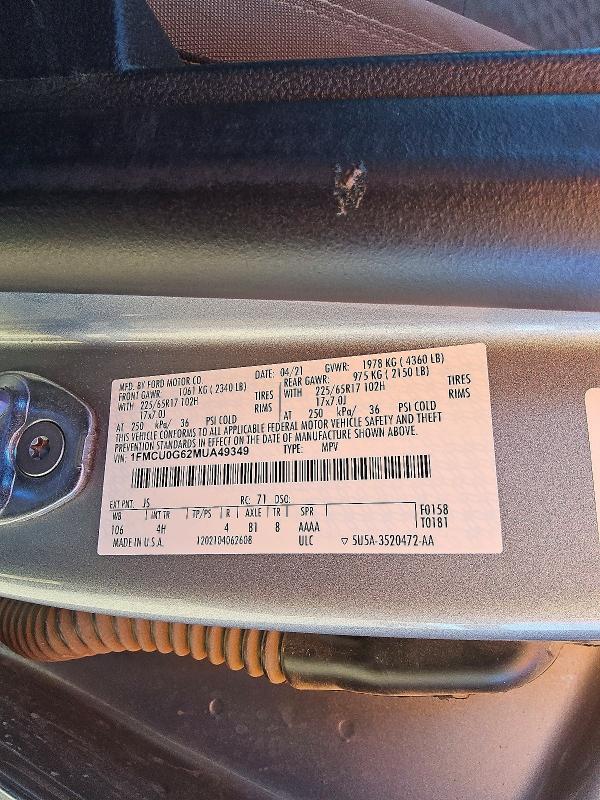 Продажа на аукционе авто 2021 Ford Escape, vin: 1FMCU0G62MUA49349, номер лота: 55554336