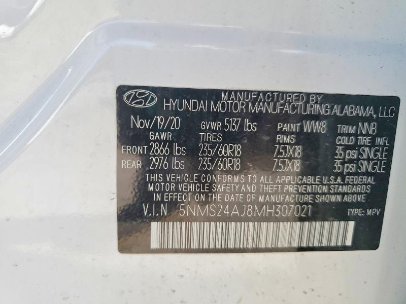 Продаж на аукціоні авто 2021 Hyundai Santa Fe, vin: 5NMS24AJ8MH307021, номер лоту: 58412566