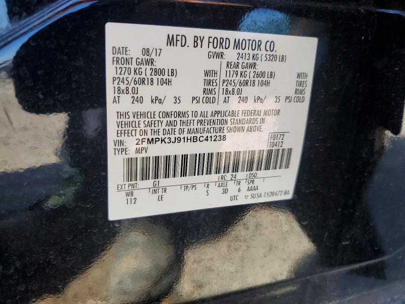 2017 Ford Edge მანქანა იყიდება აუქციონზე, vin: 2FMPK3J91HBC41238, აუქციონის ნომერი: 56538886