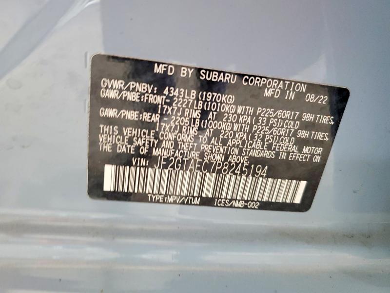 Aukcja sprzedaży 2023 Subaru Crosstrek, vin: JF2GTAEC7P8245194, numer aukcji: 56331556