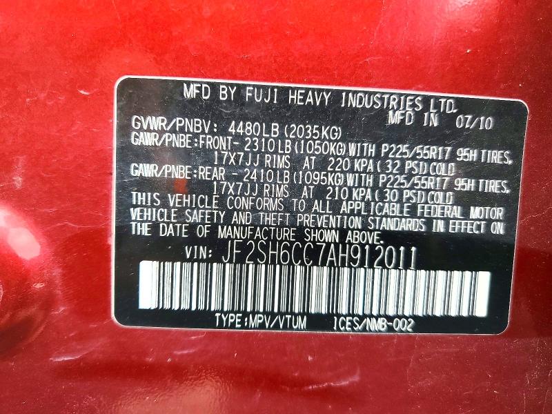 Aukcja sprzedaży 2010 Subaru Forester, vin: JF2SH6CC7AH912011, numer aukcji: 57088036