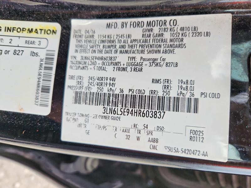 Aukcja sprzedaży 2017 Lincoln Mkz, vin: 3LN6L5E94HR603837, numer aukcji: 57911256