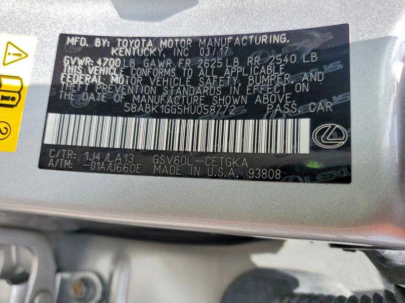 Продажа на аукционе авто 2017 Lexus Es, vin: 58ABK1GG5HU058772, номер лота: 58062076
