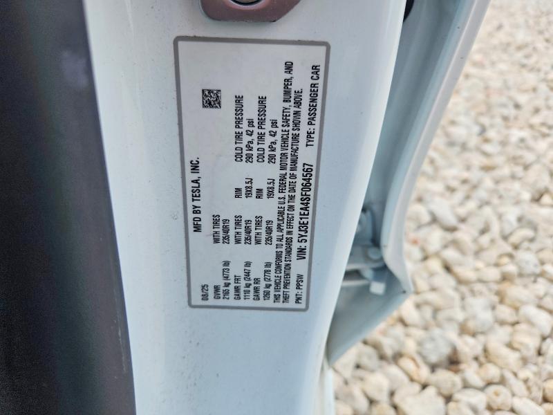 56723316 :رقم المزاد ، 5YJ3E1EA4SF064567 vin ، 2025 Tesla Model 3 مزاد بيع