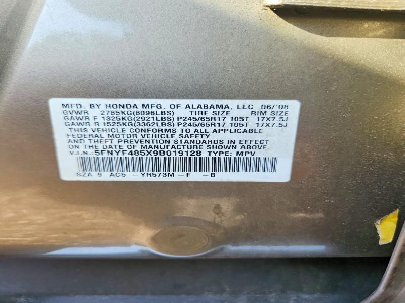 Продажа на аукционе авто 2009 Honda Pilot, vin: 5FNYF485X9B019128, номер лота: 59126366