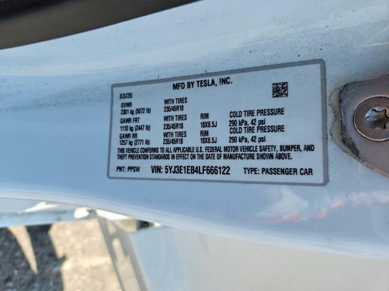 Продажа на аукционе авто 2020 Tesla Model 3, vin: 5YJ3E1EB4LF666122, номер лота: 56982276