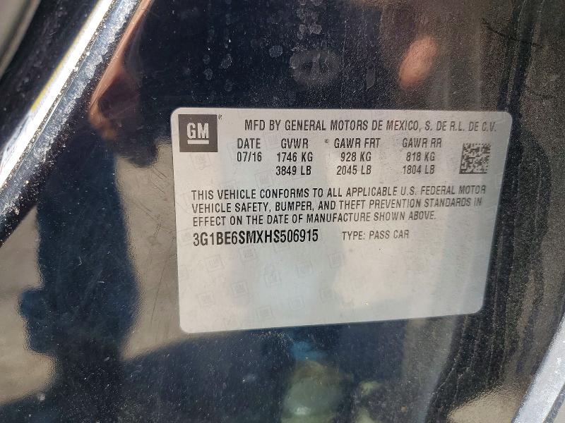 Продажа на аукционе авто 2017 Chevrolet Cruze, vin: 3G1BE6SMXHS506915, номер лота: 58194526
