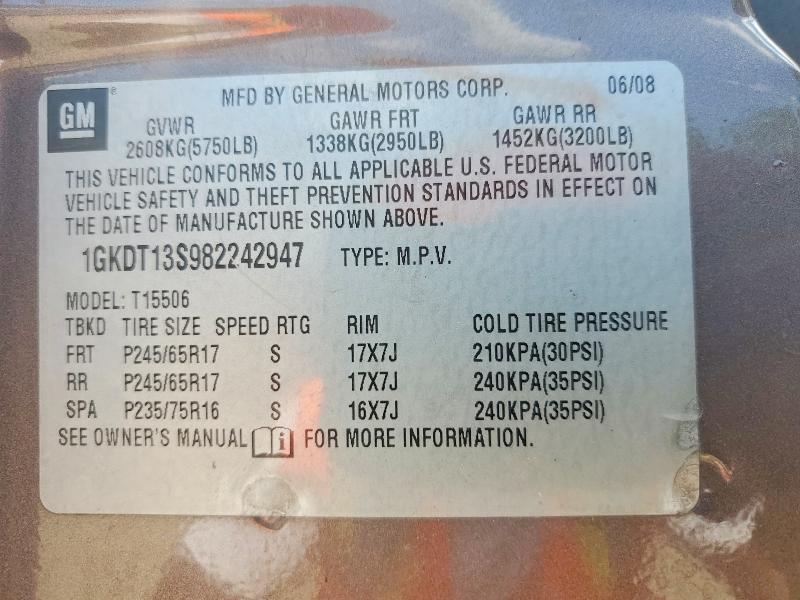 2008 Gmc Envoy მანქანა იყიდება აუქციონზე, vin: 1GKDT13S982242947, აუქციონის ნომერი: 76292525