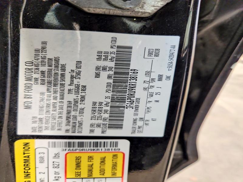 Продаж на аукціоні авто 2019 Ford Fusion, vin: 3FA6P0RU9KR138169, номер лоту: 55584086