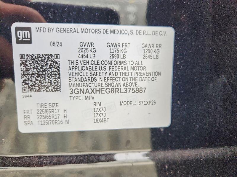 Aukcja sprzedaży 2024 Chevrolet Equinox, vin: 3GNAXHEG8RL375887, numer aukcji: 58563496