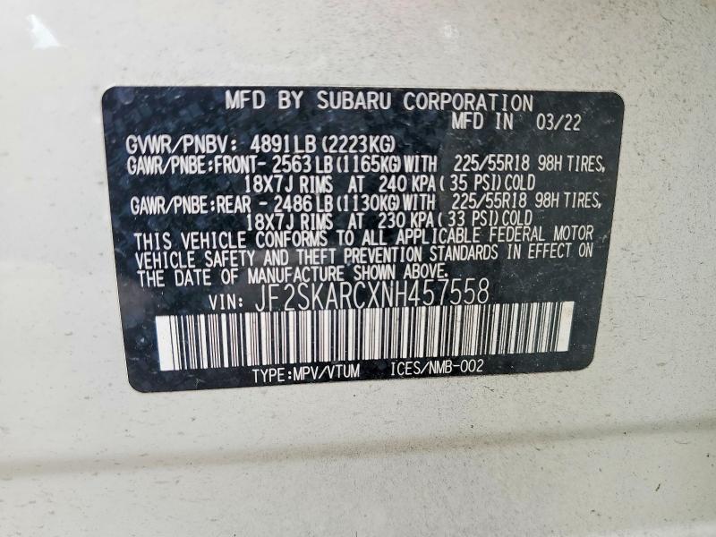 Продажа на аукционе авто 2022 Subaru Forester, vin: JF2SKARCXNH457558, номер лота: 56416056
