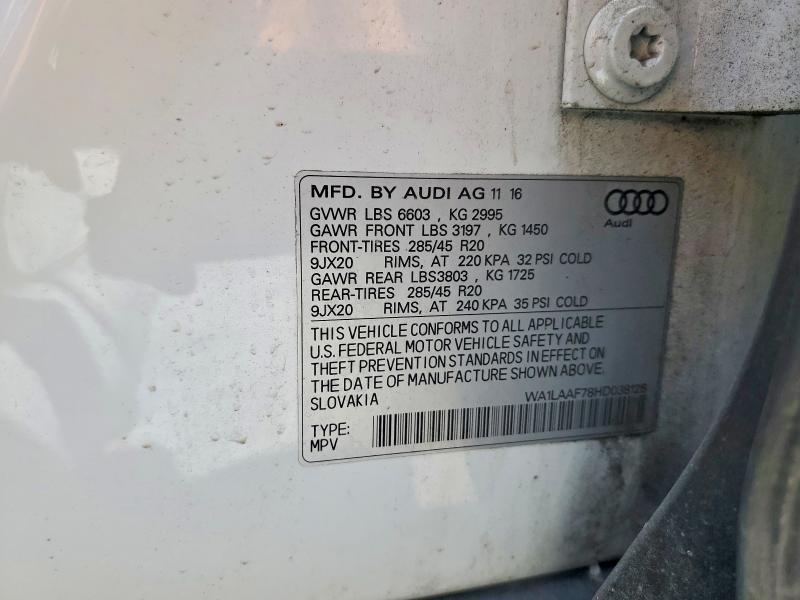 56774396 :رقم المزاد ، WA1LAAF78HD038126 vin ، 2017 Audi Q7 مزاد بيع