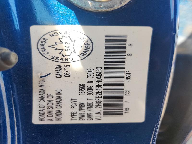 57484696 :رقم المزاد ، 2HGFB2E49FH046430 vin ، 2015 Honda Civic مزاد بيع