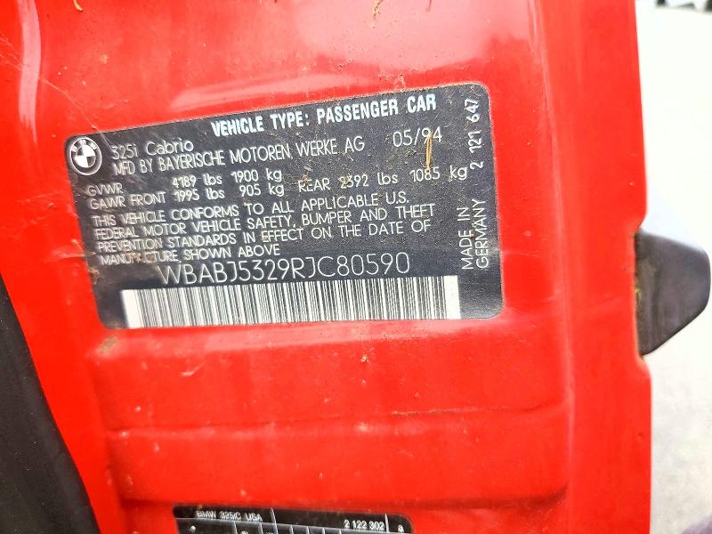 59108626 :رقم المزاد ، WBABJ5329RJC80590 vin ، 1994 Bmw 325 مزاد بيع