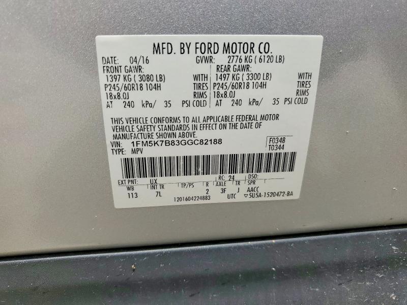 Aukcja sprzedaży 2016 Ford Explorer, vin: 1FM5K7B83GGC82188, numer aukcji: 56975496