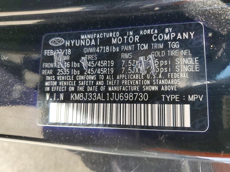 Aukcja sprzedaży 2018 Hyundai Tucson, vin: KM8J33AL1JU698730, numer aukcji: 56710626