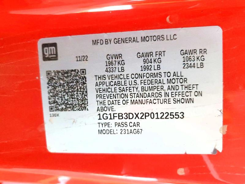 Продаж на аукціоні авто 2023 Chevrolet Camaro, vin: 1G1FB3DX2P0122553, номер лоту: 56584166