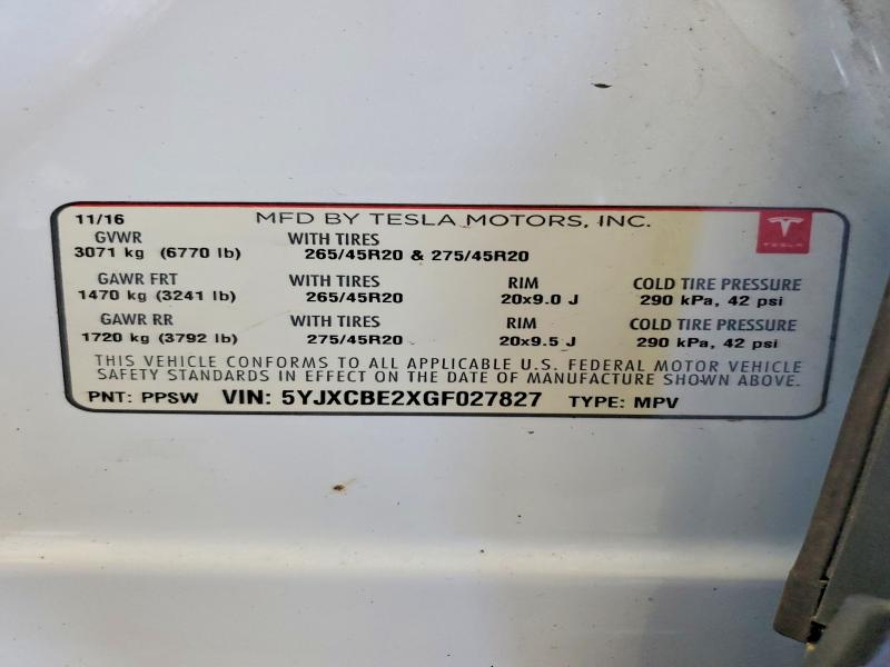 Продажа на аукционе авто 2016 Tesla Model X, vin: 5YJXCBE2XGF027827, номер лота: 56843366
