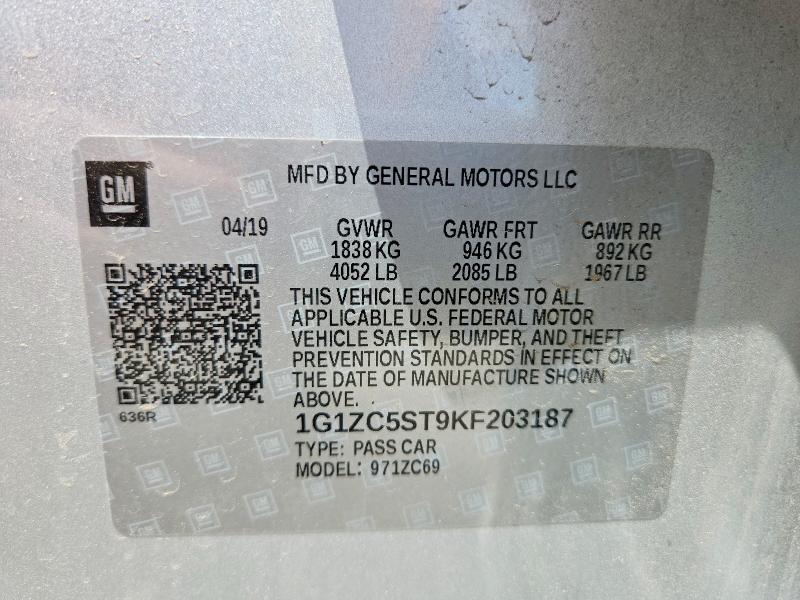Aukcja sprzedaży 2019 Chevrolet Malibu, vin: 1G1ZC5ST9KF203187, numer aukcji: 58839326