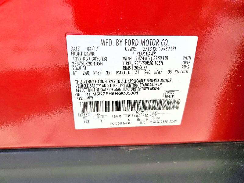 Продаж на аукціоні авто 2017 Ford Explorer, vin: 1FM5K7FH5HGC85301, номер лоту: 56173446