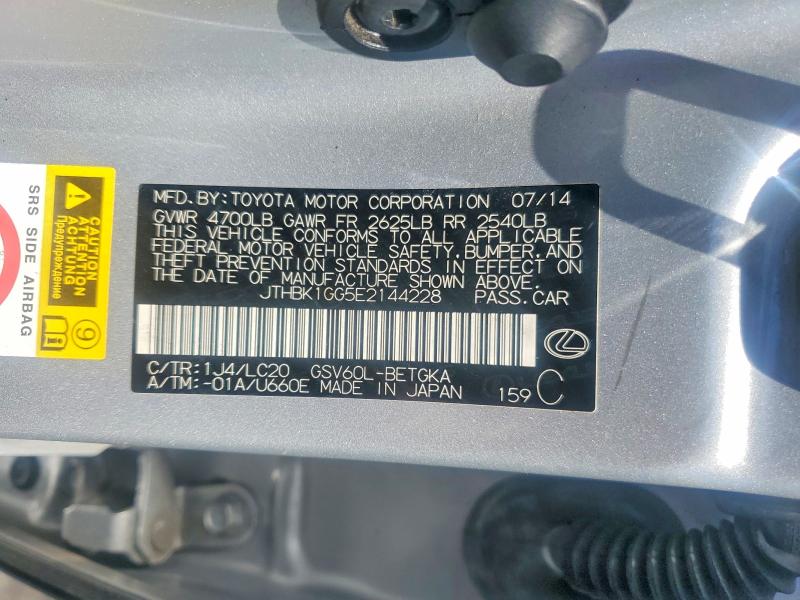 2014 Lexus Es მანქანა იყიდება აუქციონზე, vin: JTHBK1GG5E2144228, აუქციონის ნომერი: 58430096