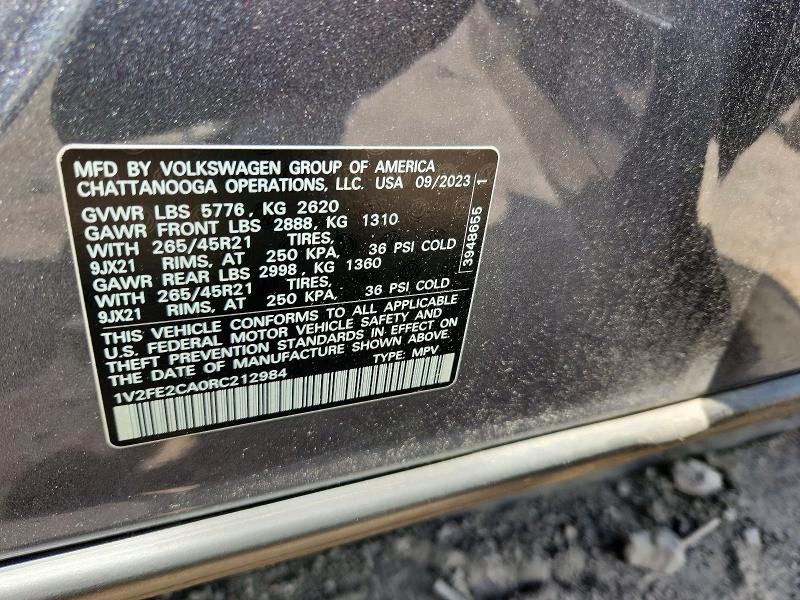57887236 :رقم المزاد ، 1V2FE2CA0RC212984 vin ، 2024 Volkswagen Atlas Cross Sport مزاد بيع