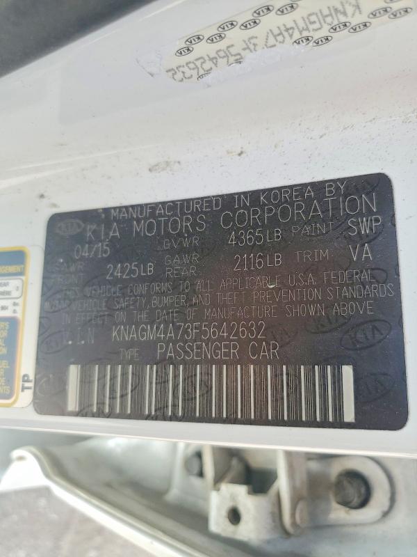 58509916 :رقم المزاد ، KNAGM4A73F5642632 vin ، 2015 Kia Optima مزاد بيع