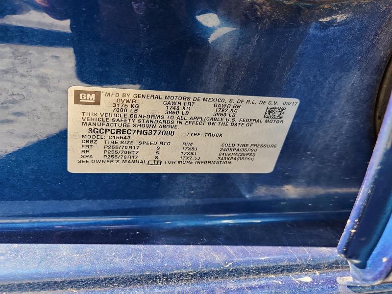 2017 Chevrolet Silverado მანქანა იყიდება აუქციონზე, vin: 3GCPCREC7HG377008, აუქციონის ნომერი: 57867046