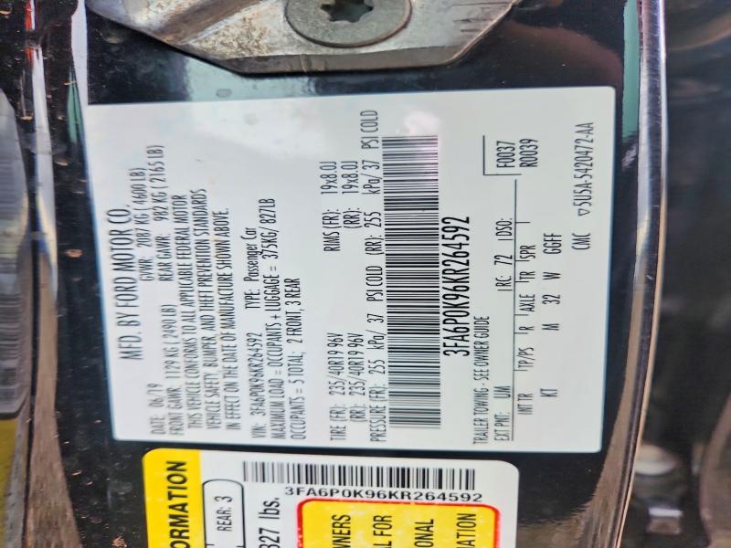 Продаж на аукціоні авто 2019 Ford Fusion, vin: 3FA6P0K96KR264592, номер лоту: 55960106