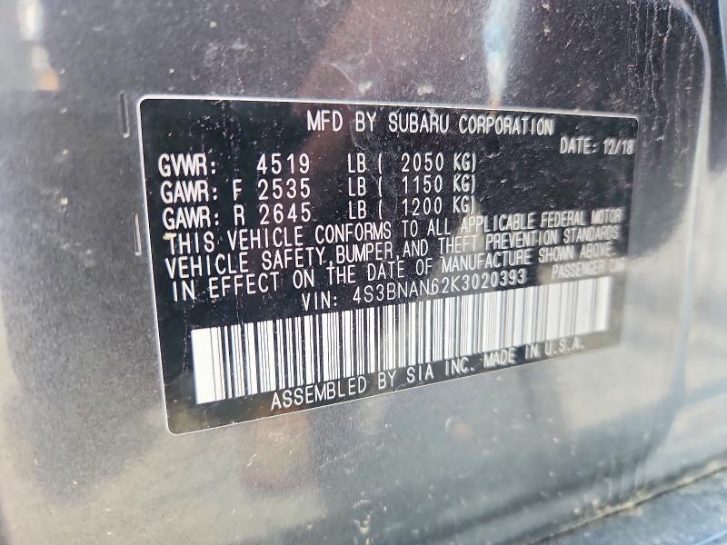 2019 Subaru Legacy მანქანა იყიდება აუქციონზე, vin: 4S3BNAN62K3020393, აუქციონის ნომერი: 57018856