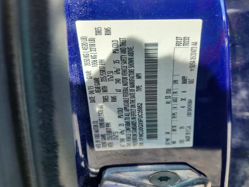 2015 Ford Escape მანქანა იყიდება აუქციონზე, vin: 1FMCU0GX9FUC35952, აუქციონის ნომერი: 55790926