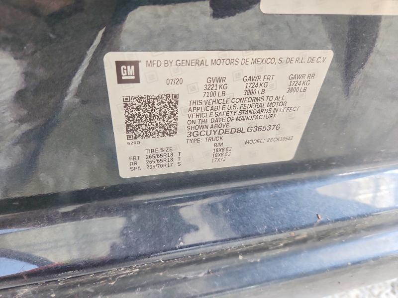 Aukcja sprzedaży 2020 Chevrolet 1500 Silve, vin: 3GCUYDED8LG365376, numer aukcji: 55922186