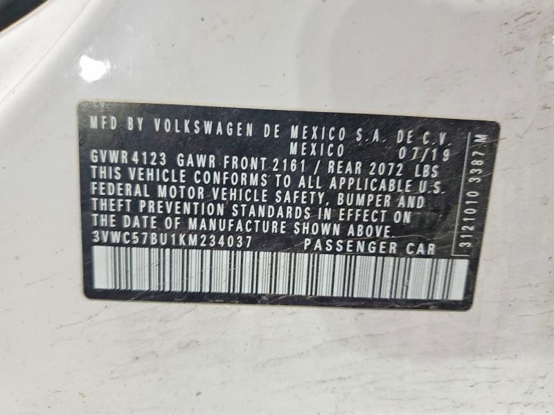 57881436 :رقم المزاد ، 3VWC57BU1KM234037 vin ، 2019 Volkswagen Jetta مزاد بيع