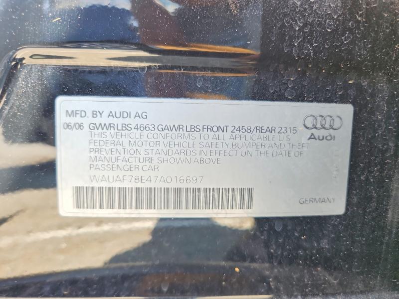 2007 Audi A4 მანქანა იყიდება აუქციონზე, vin: WAUAF78E47A016697, აუქციონის ნომერი: 56103376