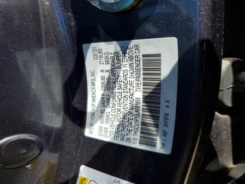 Продаж на аукціоні авто 2020 Honda Accord, vin: 1HGCV1F15LA081856, номер лоту: 57337546