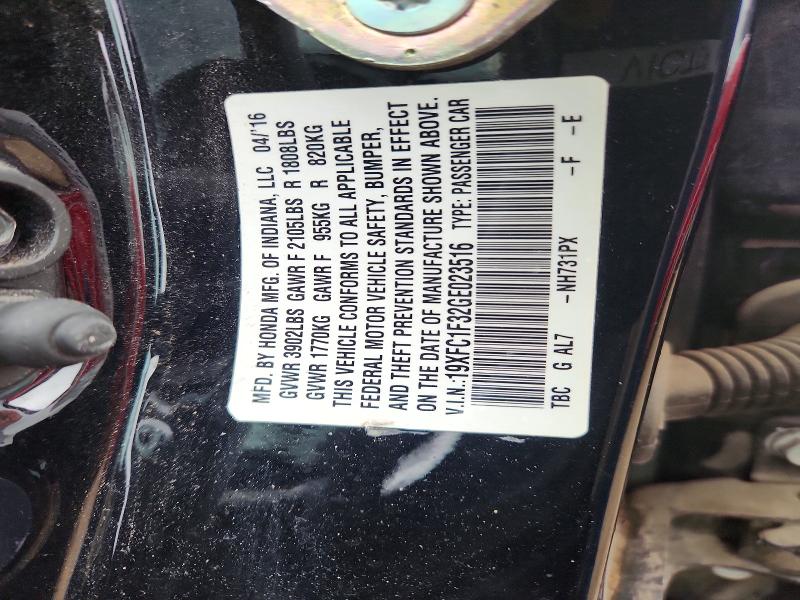 58990886 :رقم المزاد ، 19XFC1F32GE023516 vin ، 2016 Honda Civic مزاد بيع
