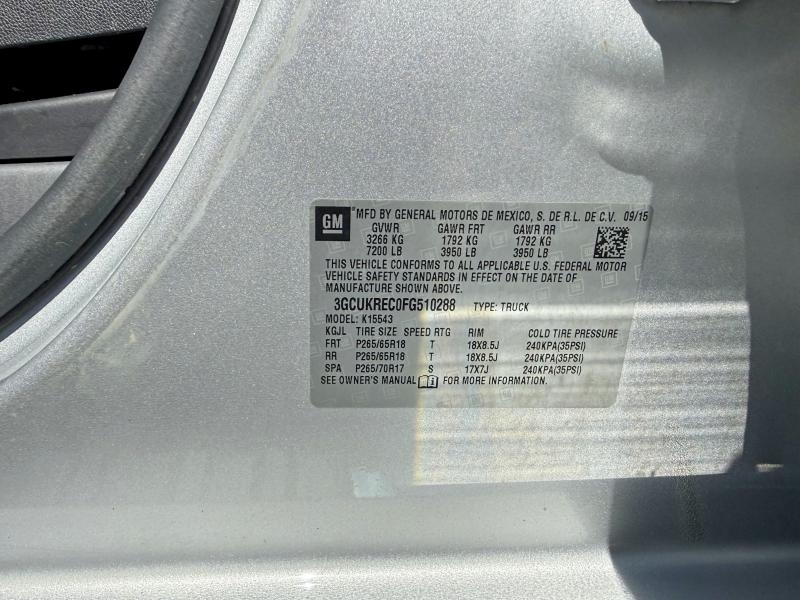 57083636 :رقم المزاد ، 3GCUKREC0FG510288 vin ، 2015 Chevrolet Silverado مزاد بيع