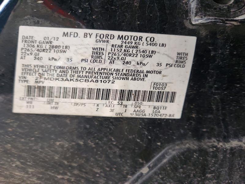 56676686 :رقم المزاد ، 2FMDK3AK5CBA81072 vin ، 2012 Ford Edge مزاد بيع