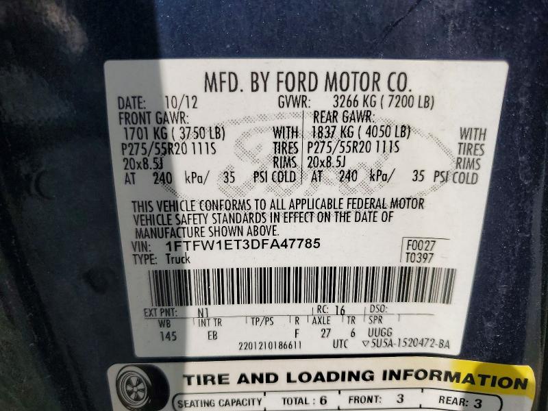 Продажа на аукционе авто 2013 Ford F150, vin: 1FTFW1ET3DFA47785, номер лота: 57604366
