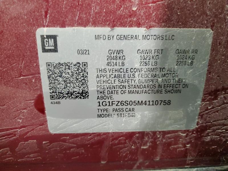 Aukcja sprzedaży 2021 Chevrolet Bolt Ev, vin: 1G1FZ6S05M4110758, numer aukcji: 57608506