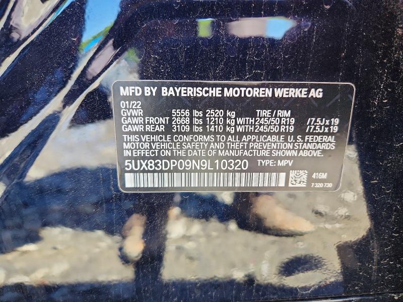 Aukcja sprzedaży 2022 Bmw X3, vin: 5UX83DP09N9L10320, numer aukcji: 58258046